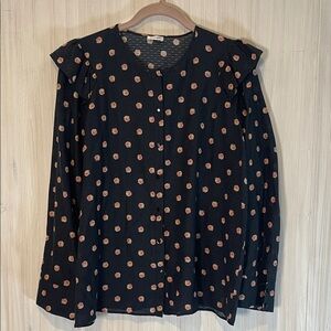 VILSHENKO SILK FLORAL BUTTON DOWN BLOUSE RUFFLE 14 USA 10